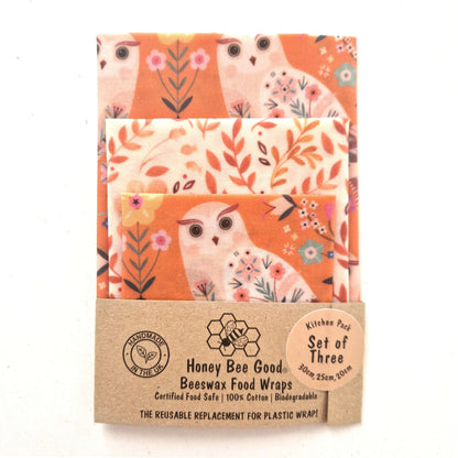 *Set of 3 Handmade Beeswax Wraps | Owls
