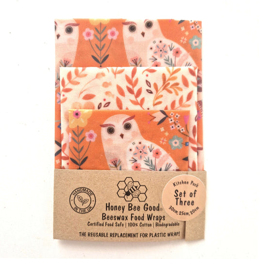 *Set of 3 Handmade Beeswax Wraps | Owls