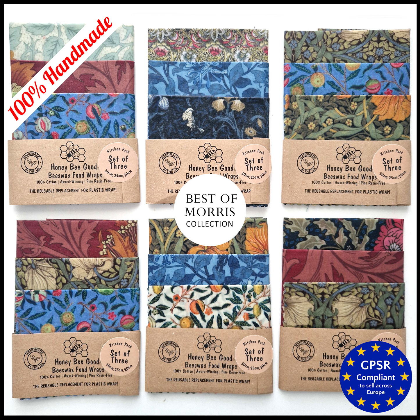 *William Morris Set of 3 Handmade Beeswax Wraps