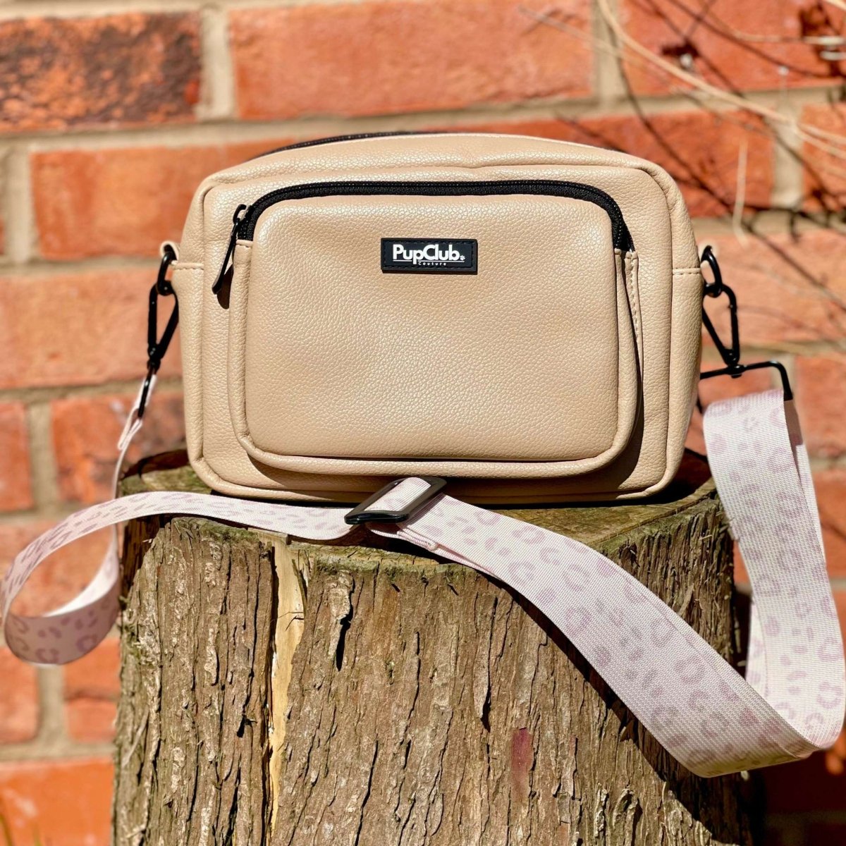 Crossbody Dog Walking Bag - Vegan Leather Tan