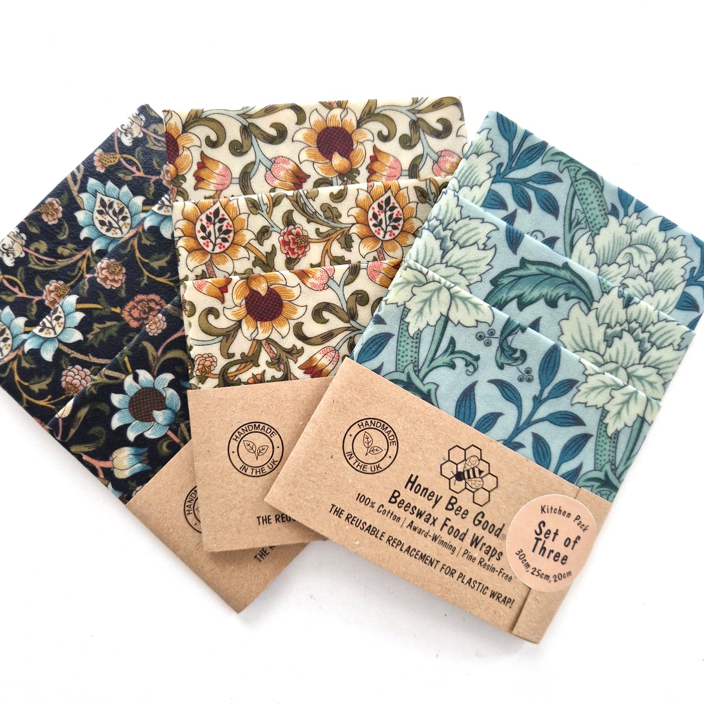 *British Beeswax Set of 3 Handmade Beeswax Wraps | William Morris Hammersmith