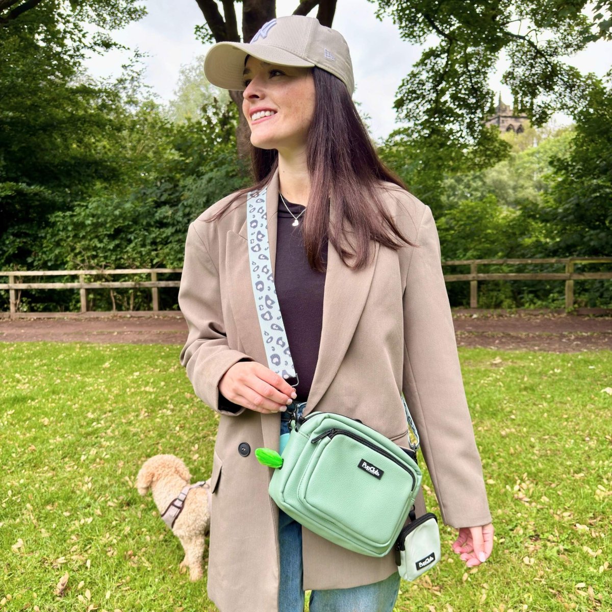 Crossbody Dog Walking Bag - Vegan Leather Sage Green