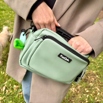Crossbody Dog Walking Bag - Vegan Leather Sage Green