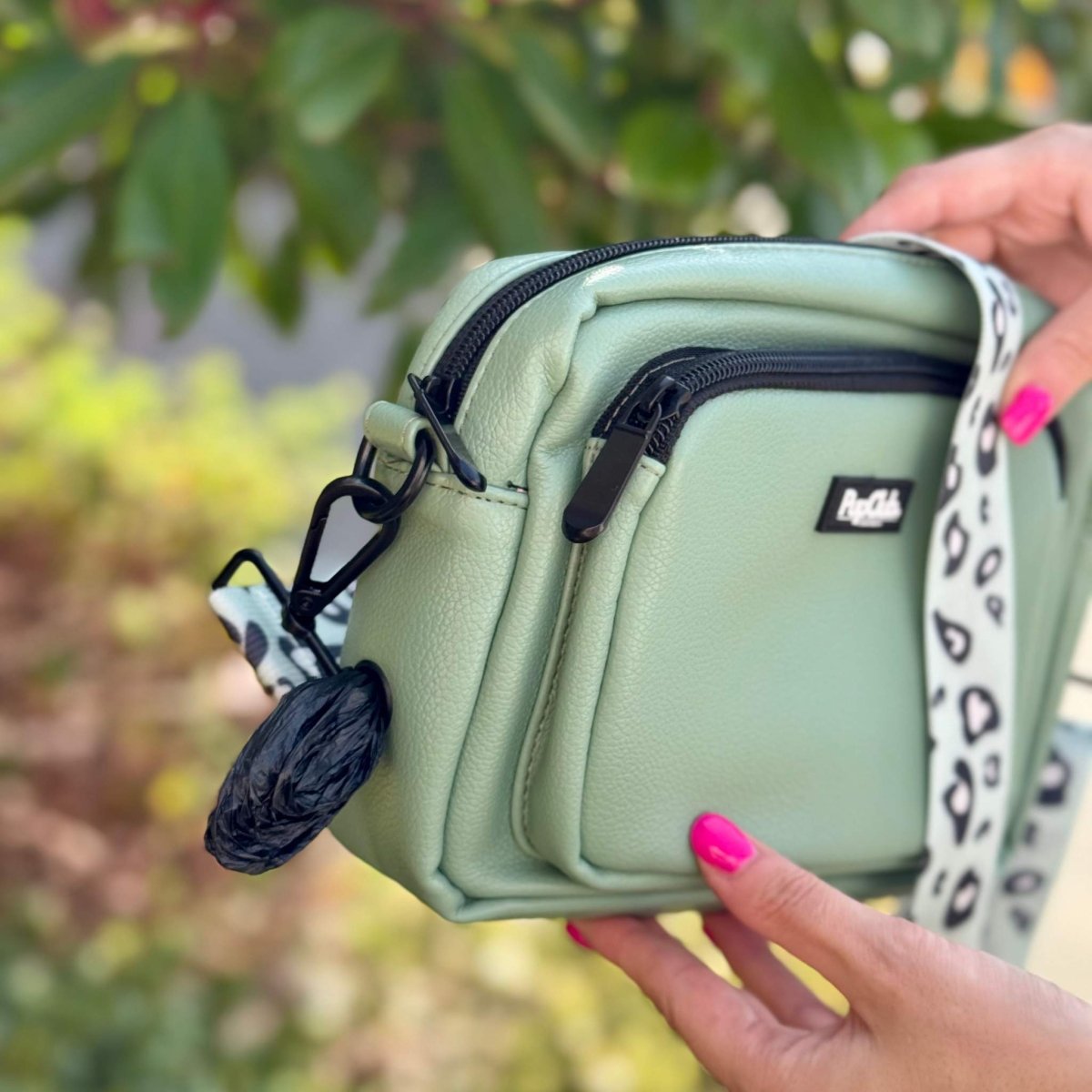 Crossbody Dog Walking Bag - Vegan Leather Sage Green