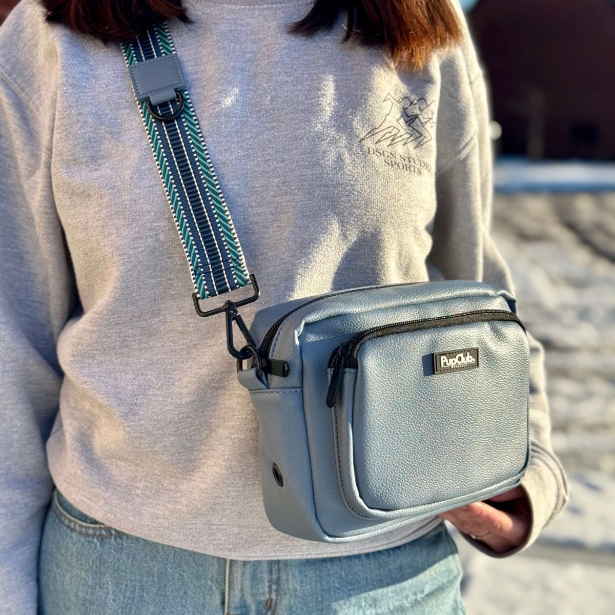 Crossbody Dog Walking Bag - Vegan Leather Slate Blue